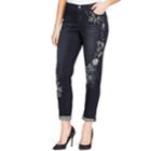 Women's Bandolino Karyn Embroidered Midrise Slim Boyfriend Jeans, Size: 16, Dark Blue