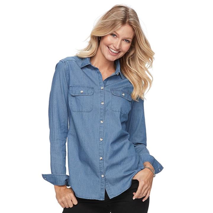 Women's Croft & Barrow&reg; Button-front Shirt, Size: Large, Blue