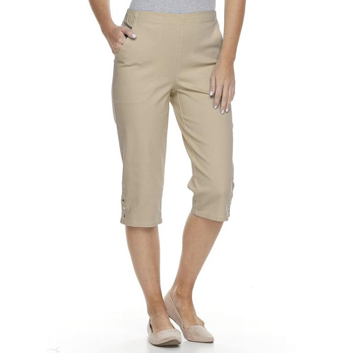 Petite Croft & Barrow&reg; Buttoned Pull-on Capris, Women's, Size: 14 Petite, Lt Beige