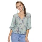 Juniors' Rewind Floral Button Front Top, Teens, Size: Large, Green
