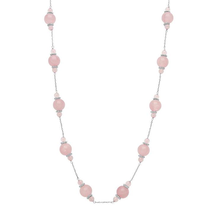 Sterling Silver Rose Quartz Bead Necklace, Women's, Size: 18, Pink
