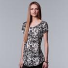 Women's Simply Vera Vera Wang Essential Print Scoopneck Tee, Size: Medium, Black