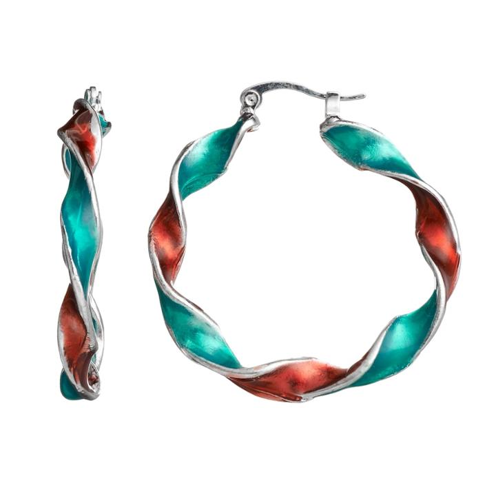 Christmas Red And Green Twist Hoop Earrings, Women's, Multicolor