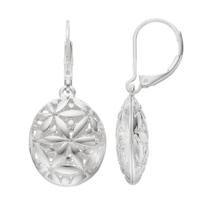 Napier Openwork Flower Nickel Free Oval Drop Earrings, Women's, Silver