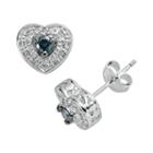 Sterling Silver 1/3-ct. T.w. Blue And White Diamond Heart Stud Earrings, Women's