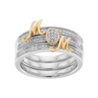 Two Tone Sterling Silver Diamond Accent Mom Stack Ring Set, Women's, Size: 6, White