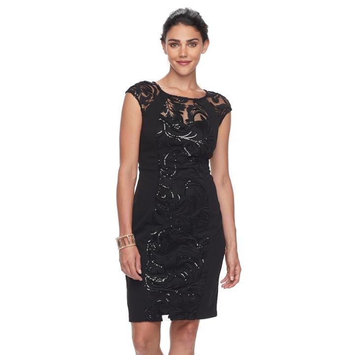 Petite Chaya Lace Floral Scroll Evening Dress, Women's, Size: 8 Petite, Black