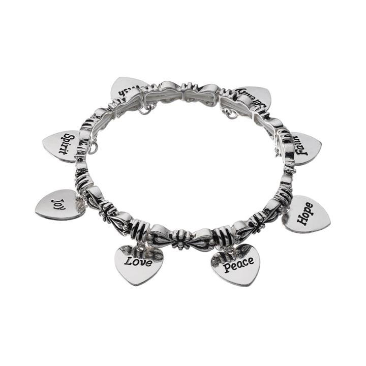 Believe In Heart Charm Stretch Bracelet, Women's, Silver