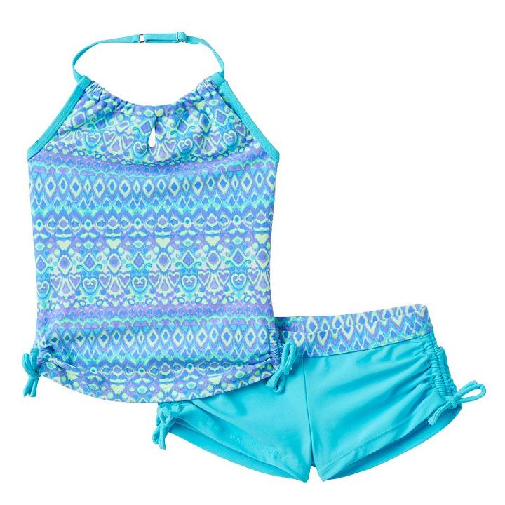 Girls 4-6x Free Country Batik Halter Tankini Swimsuit Set, Girl's, Size: 6, Light Blue