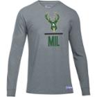 Men's Under Armour Milwaukee Bucks Charged Lockup Long-sleeve Tee, Size: Small, Gray