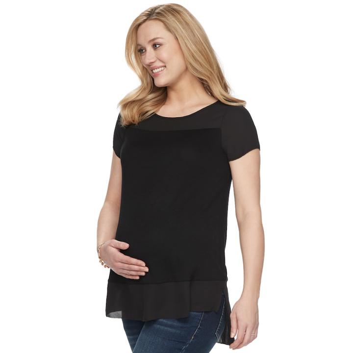 Maternity A:glow Georgette Trim Tee, Women's, Size: Xs Maternity, Black