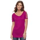 Women's Jennifer Lopez Lace-up Cold-shoulder Tee, Size: Small, Dark Pink