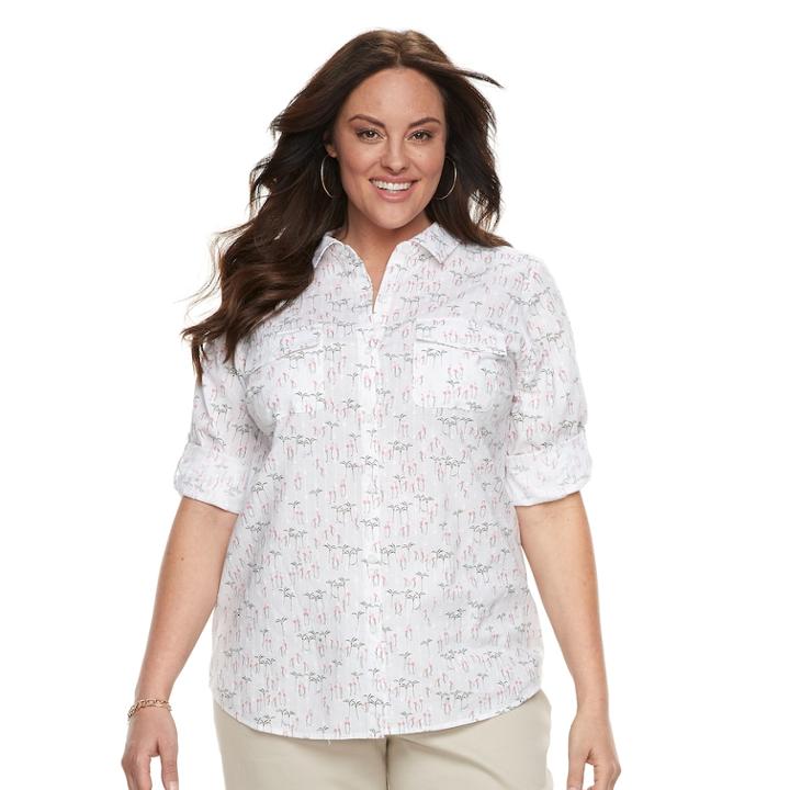 Plus Size Croft & Barrow&reg; Roll-tab Woven Shirt, Women's, Size: 2xl, White