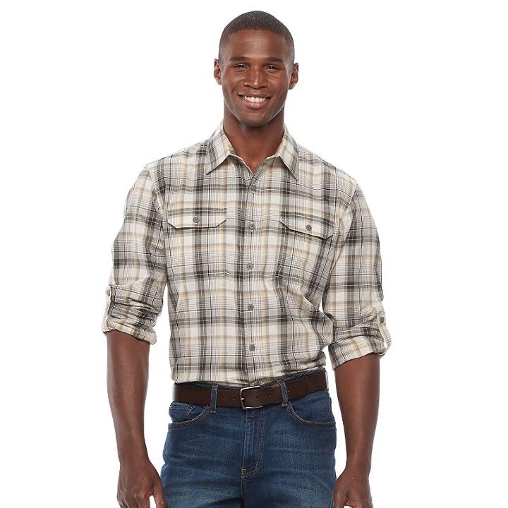 Men's Croft & Barrow&reg; Classic-fit Plaid Stretch Roll-tab Button-down Shirt, Size: Xl, White Oth