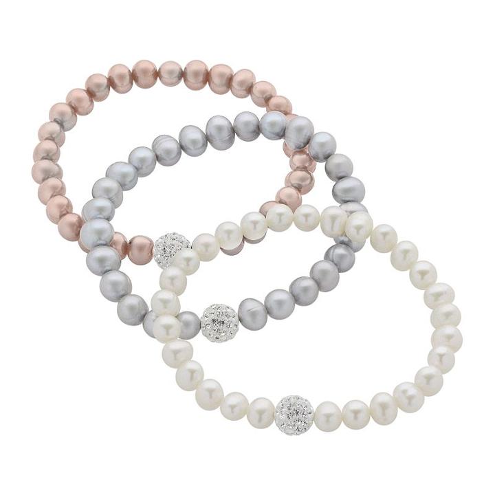 Dyed Freshwater Cultured Pearl And Crystal Stretch Bracelet Set, Women's, Multicolor