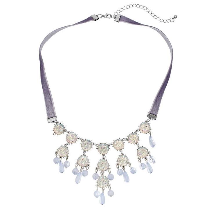Simulated Crystal Disc Faux Suede Statement Necklace, Women's, Purple