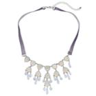 Simulated Crystal Disc Faux Suede Statement Necklace, Women's, Purple