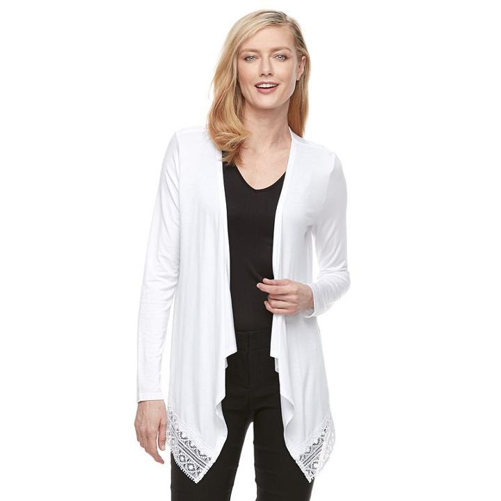 Women's Dana Buchman Lace-trim Cardigan, Size: Medium, White Oth