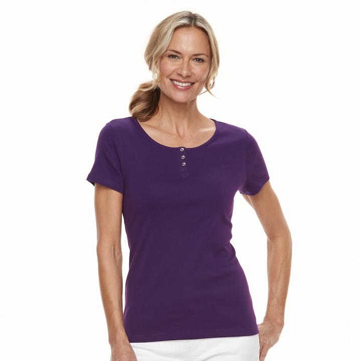 Women's Croft & Barrow&reg; Button Accent Scoopneck Tee, Size: Small, Drk Purple