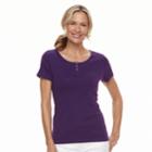 Women's Croft & Barrow&reg; Button Accent Scoopneck Tee, Size: Small, Drk Purple