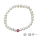 Charming Girl Kids' Freshwater Cultured Pearl Stretch Bracelet & Stud Earring Set, Pink