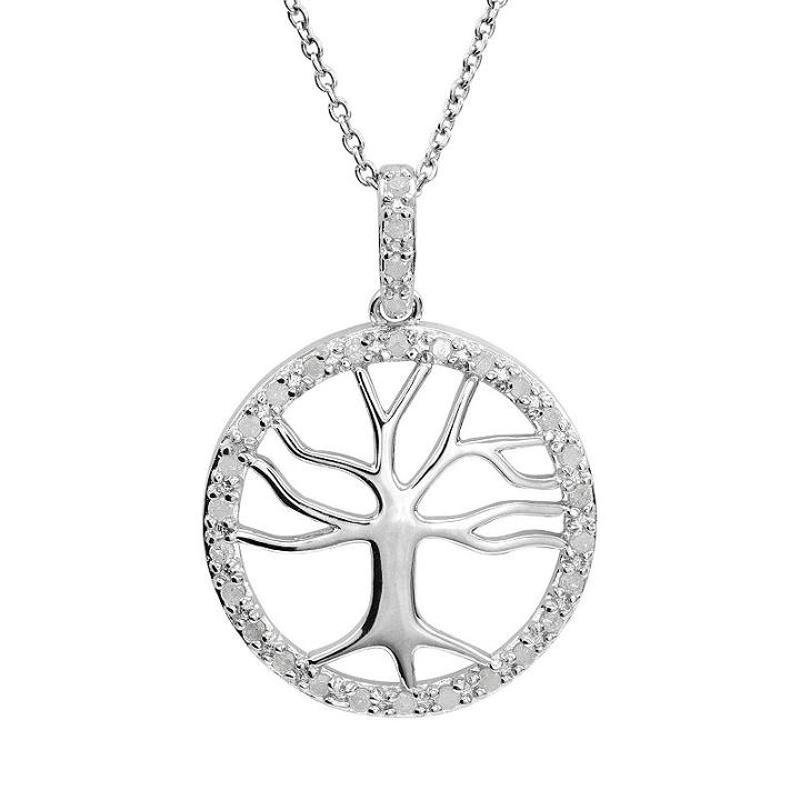 1/4 Carat T.w. Diamond Sterling Silver Tree Of Life Pendant Necklace, Women's, Size: 18, White