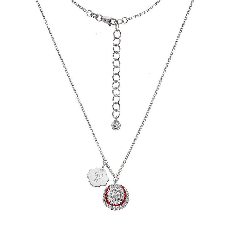 Philadelphia Phillies Crystal Sterling Silver Baseball & Logo Charm Necklace, Women's, Size: 18, White
