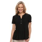 Women's Croft & Barrow&reg; Jacquard Pintuck Henley Top, Size: Xs, Black