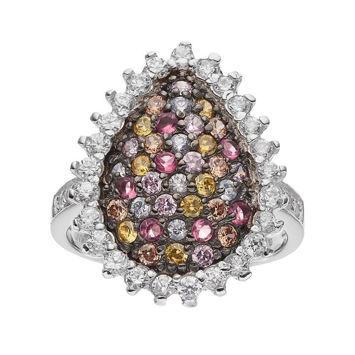 Sophie Miller Sterling Silver Cubic Zirconia Teardrop Ring, Women's, Size: 5, Multicolor