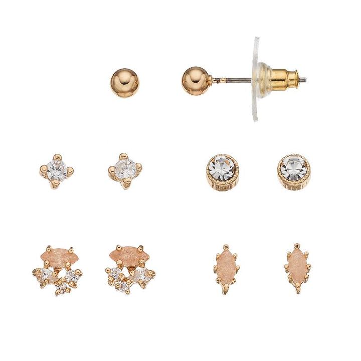Lc Lauren Conrad Cubic Zirconia Nickel Free Stud Earring Set, Women's, Light Pink