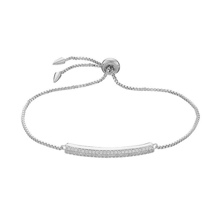 Fleur Cubic Zirconia Curved Bar Bolo Bracelet, Women's, Grey