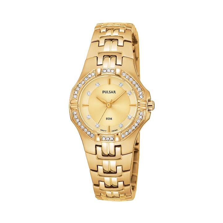 Pulsar Women's Crystal Stainless Steel Watch - Ptc390, Gold