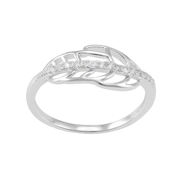 Sterling Silver Cubic Zirconia Leaf Ring, Women's, Size: 9, White