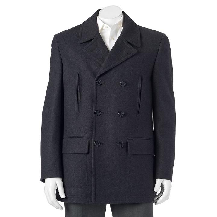 Men's Chaps Classic-fit Double-breasted Wool-blend Peacoat, Size: 42 - Regular, Grey (charcoal)