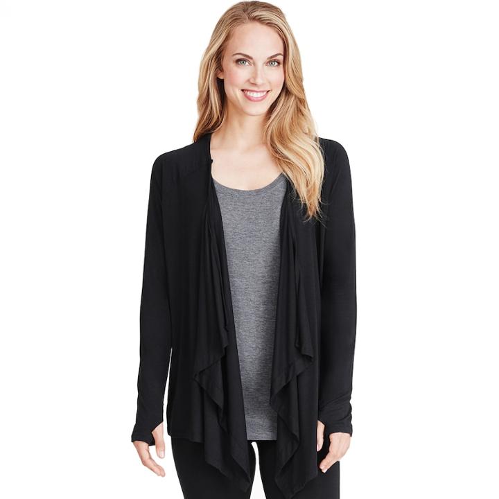 Women's Cuddl Duds Softwear Wrap Cardigan, Size: L-xl, Black