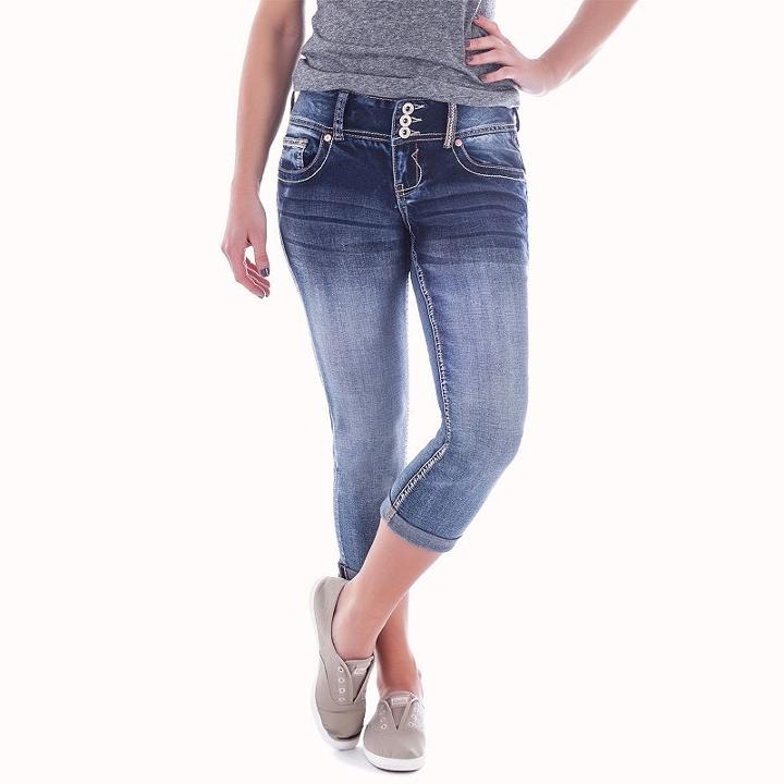 Juniors' Amethyst Faded 3-button Denim Capris, Teens, Size: 0, Dark Blue