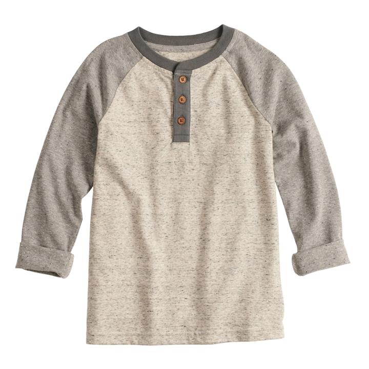 Boys 4-12 Sonoma Goods For Life&trade; Roll Tab Raglan Henley Top, Size: 5, Light Grey