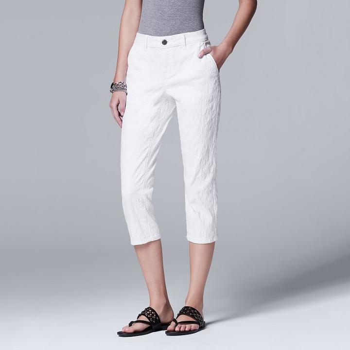 Women's Simply Vera Vera Wang Jacquard Capris, Size: 8, White