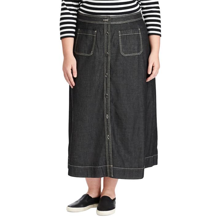 Plus Size Chaps A-line Jean Maxi Skirt, Women's, Size: 20 W, Black