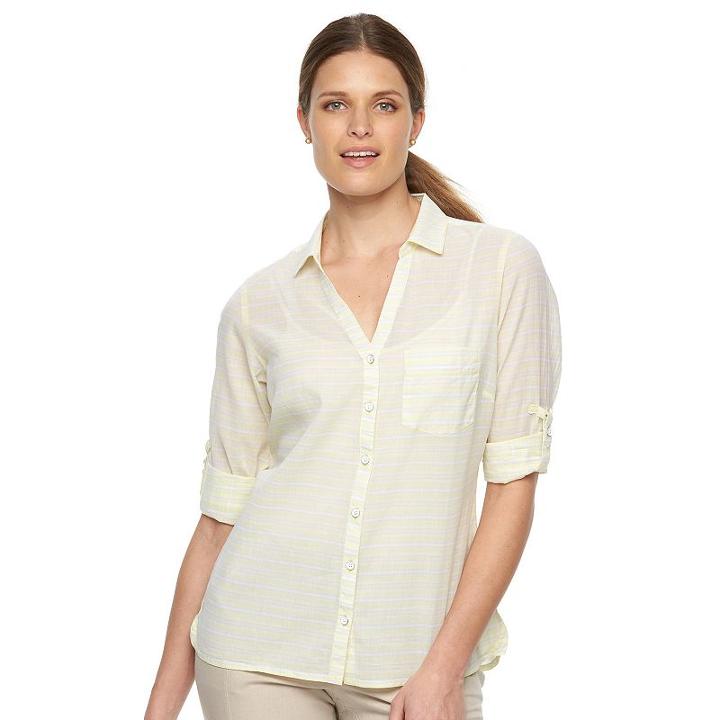 Women's Columbia Wiley Mesa Striped Roll-tab Shirt, Size: Xs, Yellow Oth