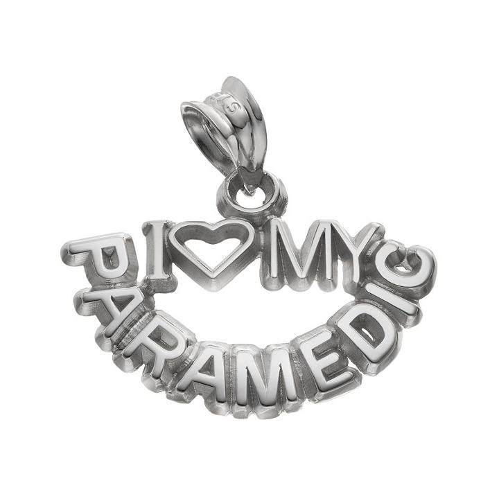 Logoart Sterling Silver I Love My Paramedic Pendant, Women's, Grey