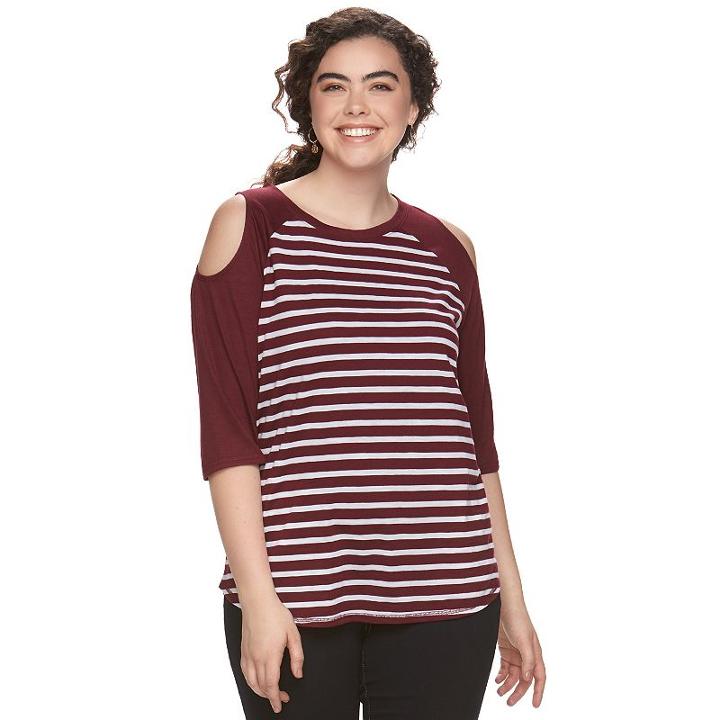 Juniors' Plus Size So&reg; Print Cold-shoulder Tee, Teens, Size: 2xl, Red