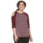 Juniors' Plus Size So&reg; Print Cold-shoulder Tee, Teens, Size: 2xl, Red