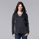 Women's Simply Vera Vera Wang Herringbone V-neck Sweater, Size: Xs, Med Grey