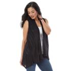Ab Studio, Women's Pointelle Open-front Cozy Vest, Size: Regular, Black