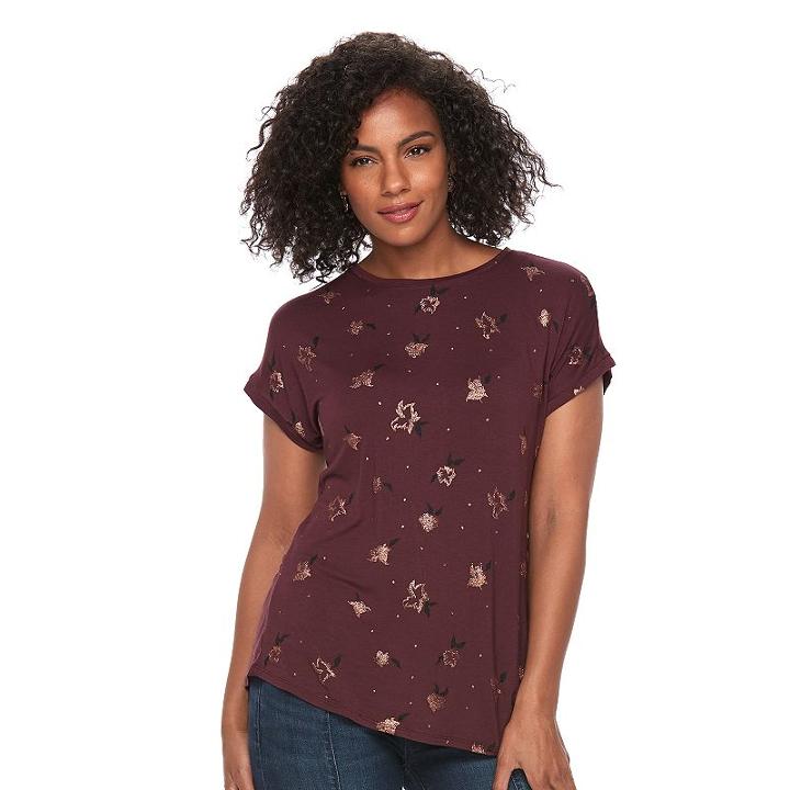 Women's Apt. 9&reg; Embellished Crewneck Tee, Size: Medium, Dark Red