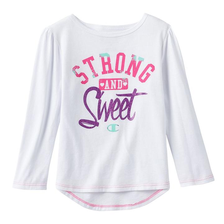 Girls 4-6x Champion Long Sleeve Droptail Graphic Tee, Girl's, Size: 6, White
