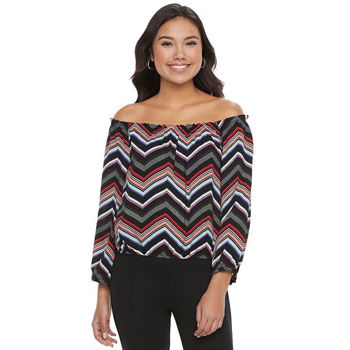 Juniors' Candie's&reg; Print Off-the-shoulder Top, Girl's, Size: Large, Black