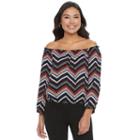 Juniors' Candie's&reg; Print Off-the-shoulder Top, Girl's, Size: Large, Black