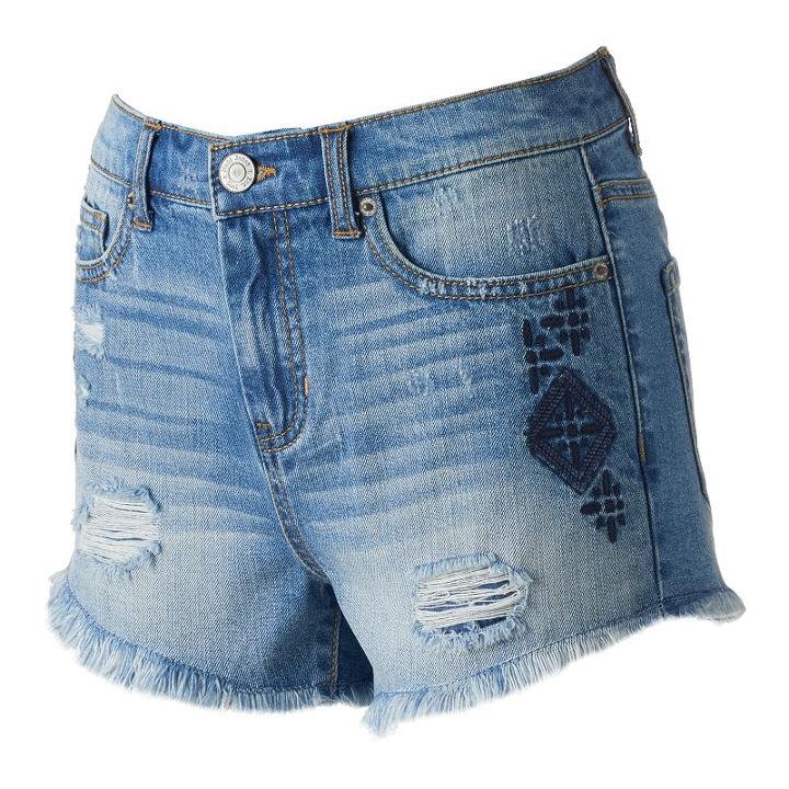Juniors' Mudd&reg; Embroidered Ripped Shortie Shorts, Girl's, Size: 9, Blue Other